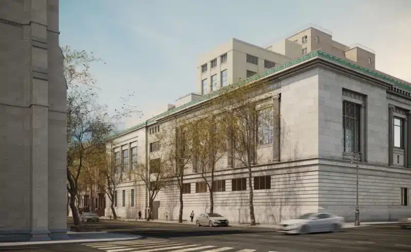 Rendering of the New-York Historical Society’s expansion project, as seen from Central Park West. Via Alden Studios for Robert A.M. Stern Architects.