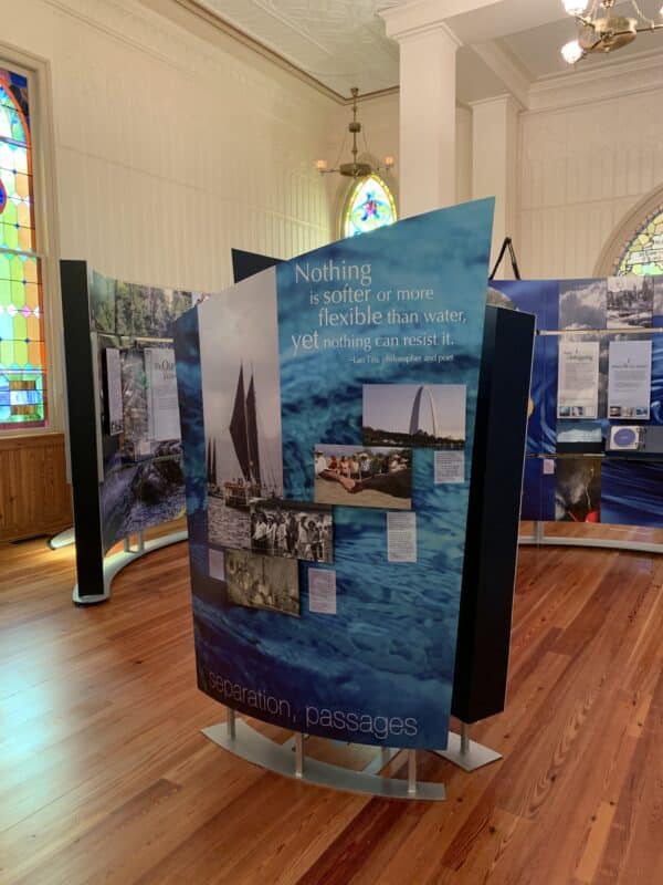 Museum on Main Street’s Water/Ways exhibition installed in a historic church turned community space in Oxford, Maryland, in 2019.